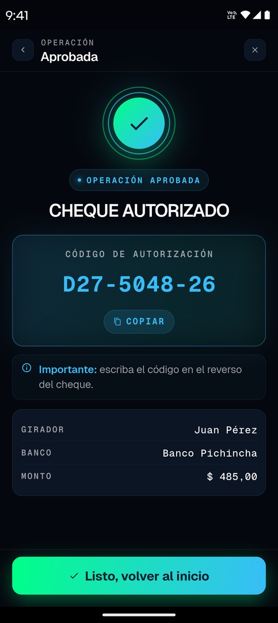 App Servicheck: cheque autorizado