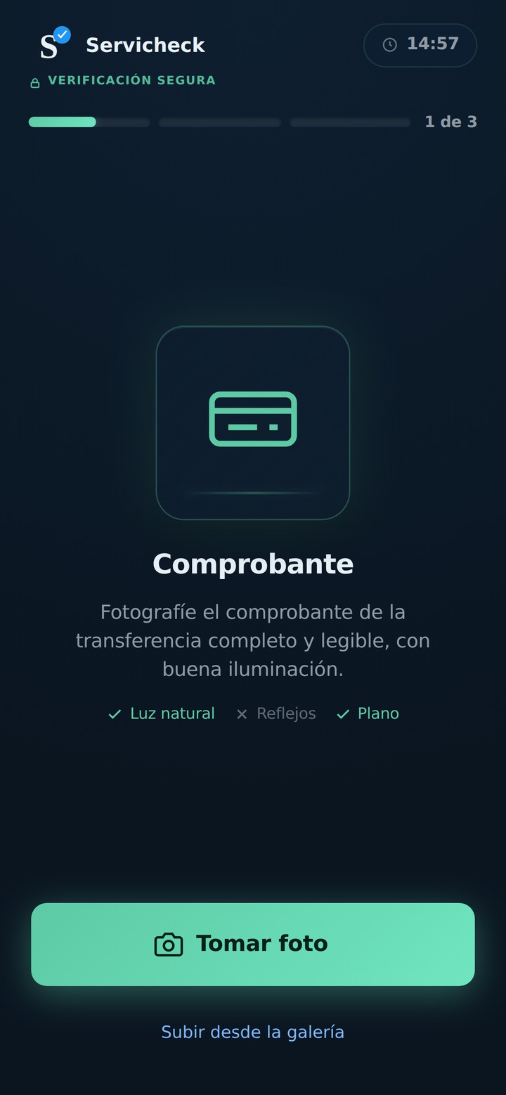 Captura guiada en el celular: paso para fotografiar el comprobante